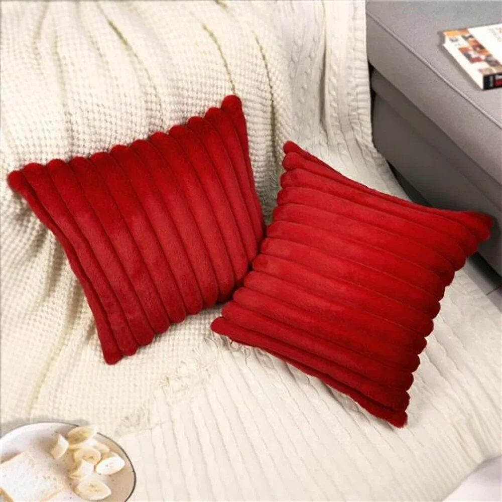 Red Faux Fur Velvet Pillow Covers 18x18 Set of 2 Soft Decorative Cushion Cases